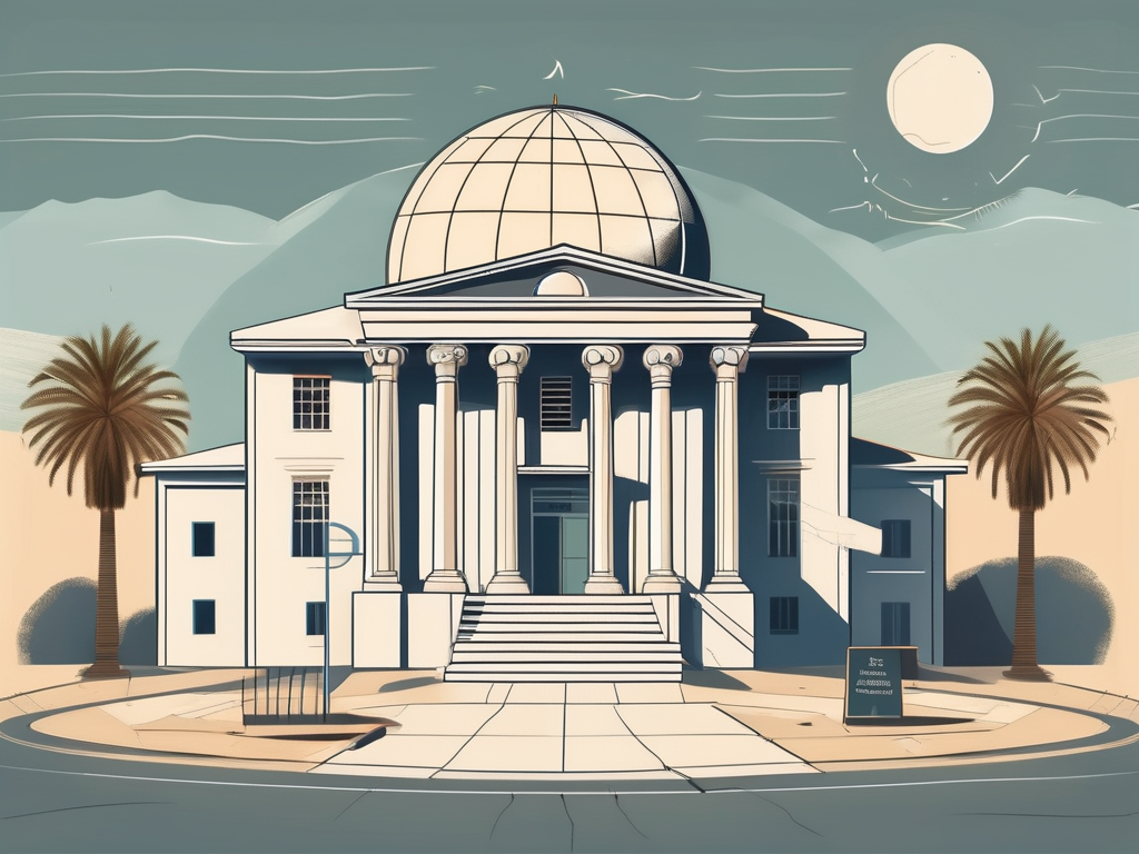 A traditional cypriot school building surrounded by iconic landmarks of cyprus