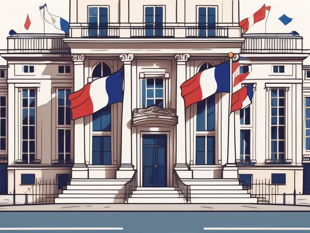 A classic french school building with international flags fluttering in the breeze