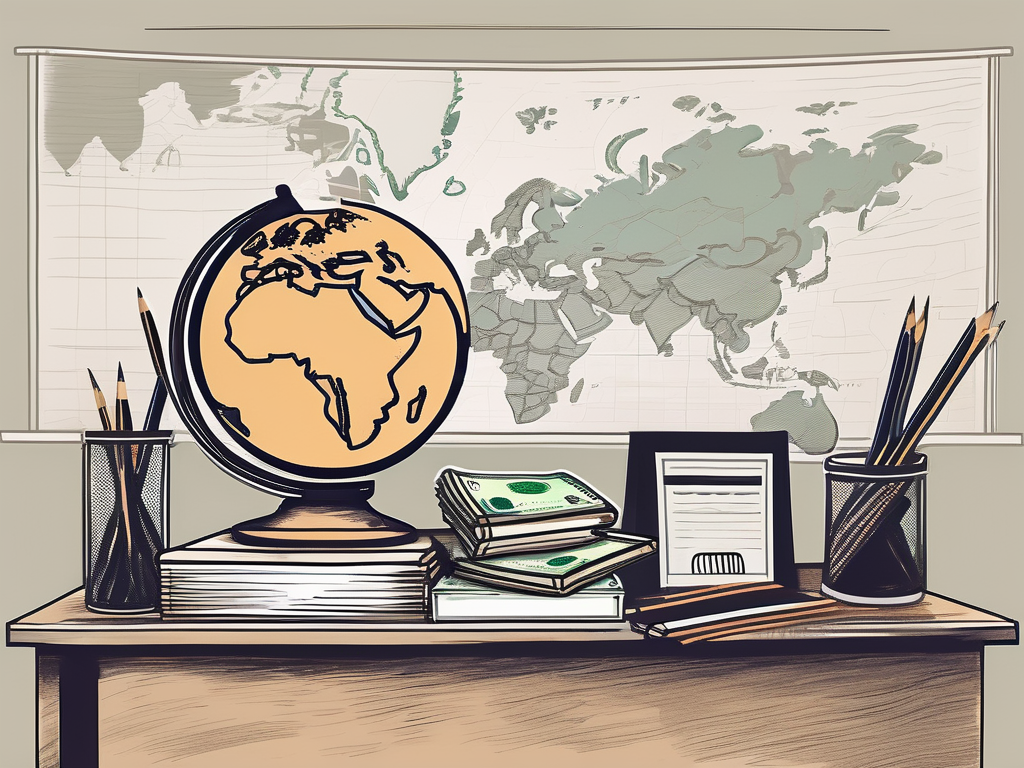 A classroom setting with various teaching tools and a chalkboard