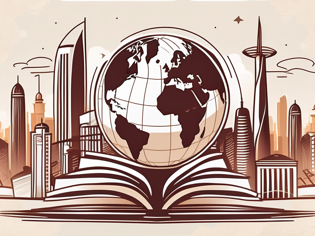 An international school building in doha with a diverse set of educational symbols like books