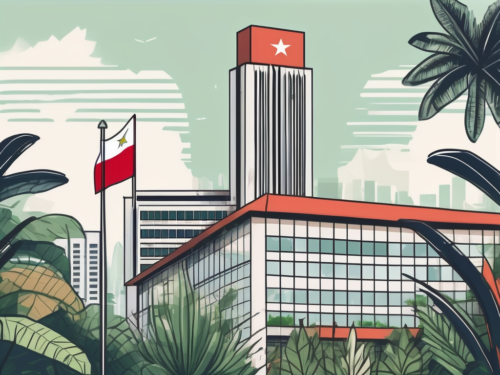 An international school building in jakarta with the indonesian flag flying overhead