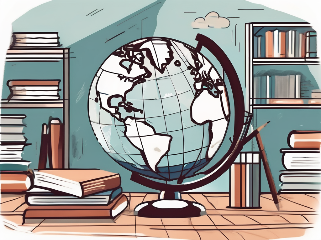 A classroom setting with a globe