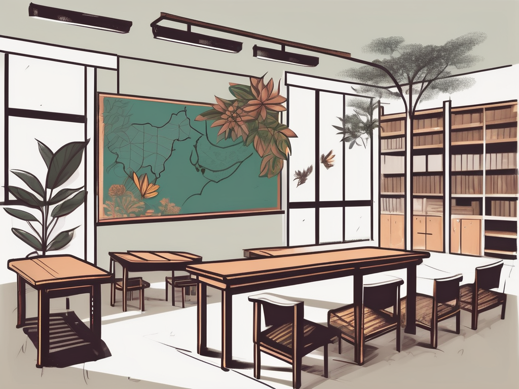 A classroom setting with diverse cultural elements representative of malaysia