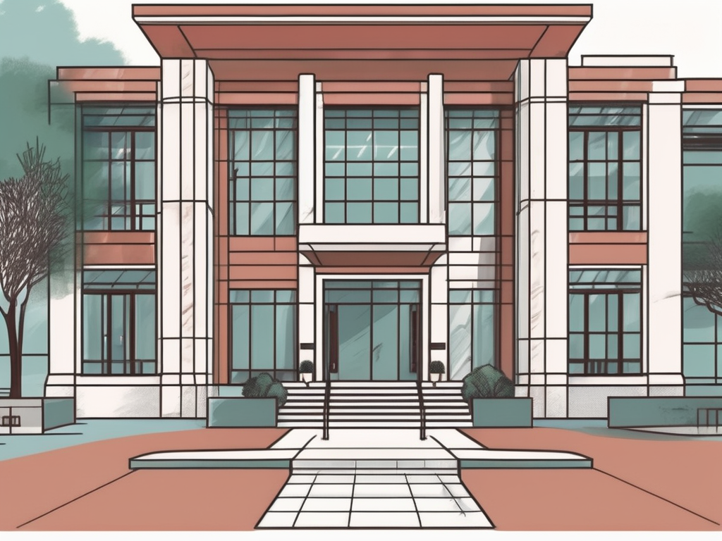 The shanghai community international school building with a focus on its entrance