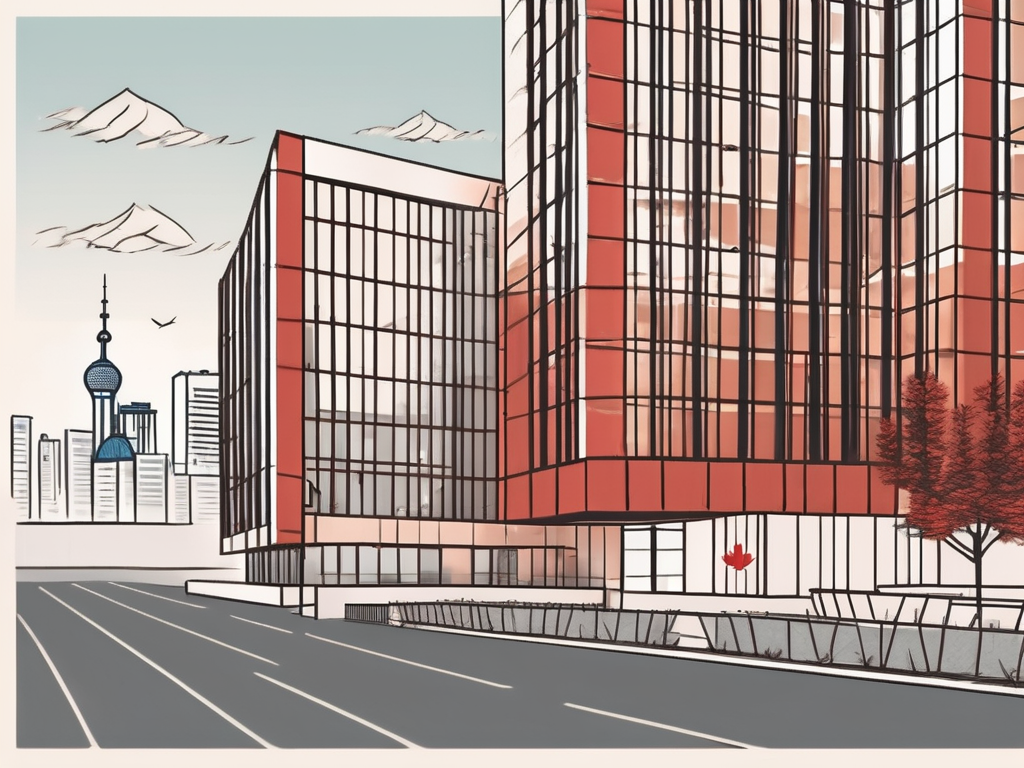 The canadian international school of beijing building with a few symbolic elements like a resume or briefcase nearby