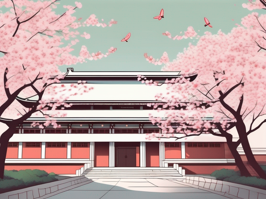 The japanese school of beijing's building with a path leading up to it