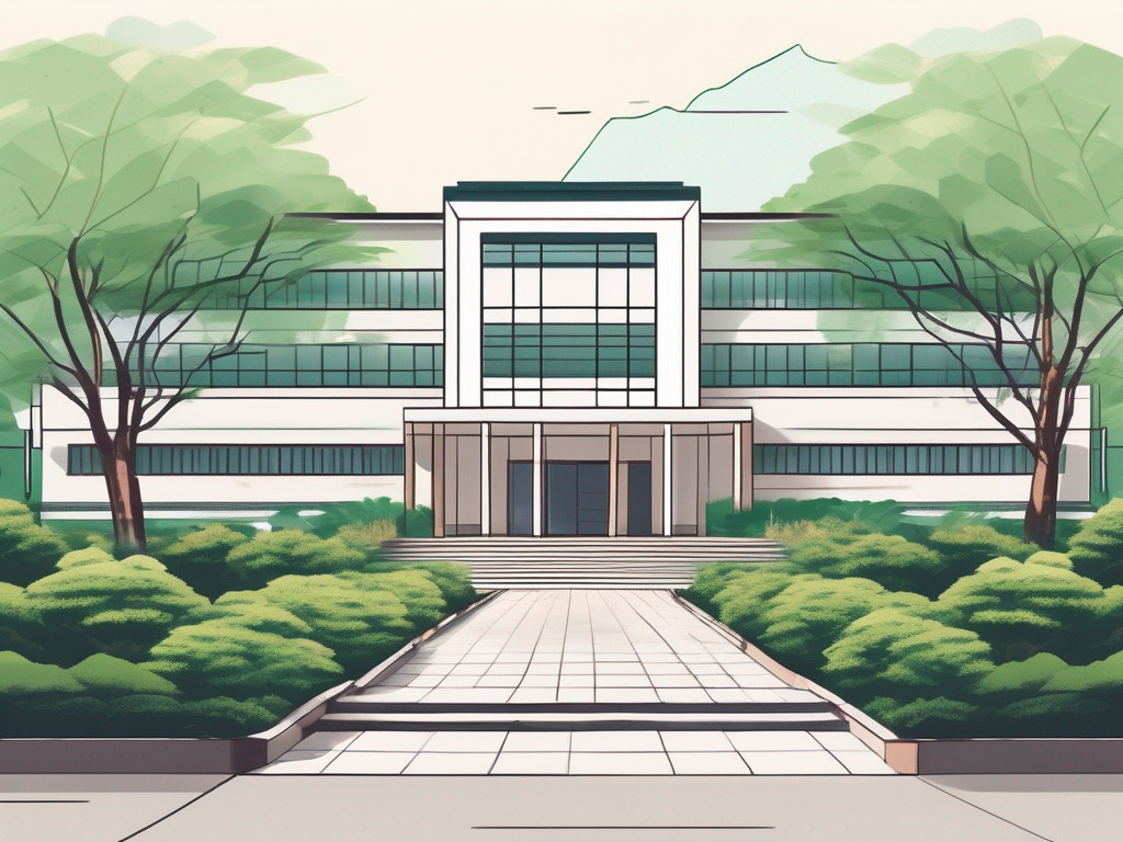 The guangzhou korean school building with a prominent entrance