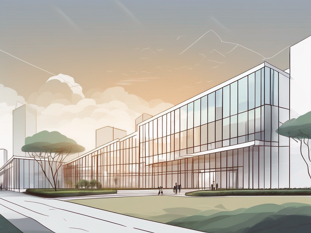 The guangzhou nanhu international school building with a pathway leading to its entrance