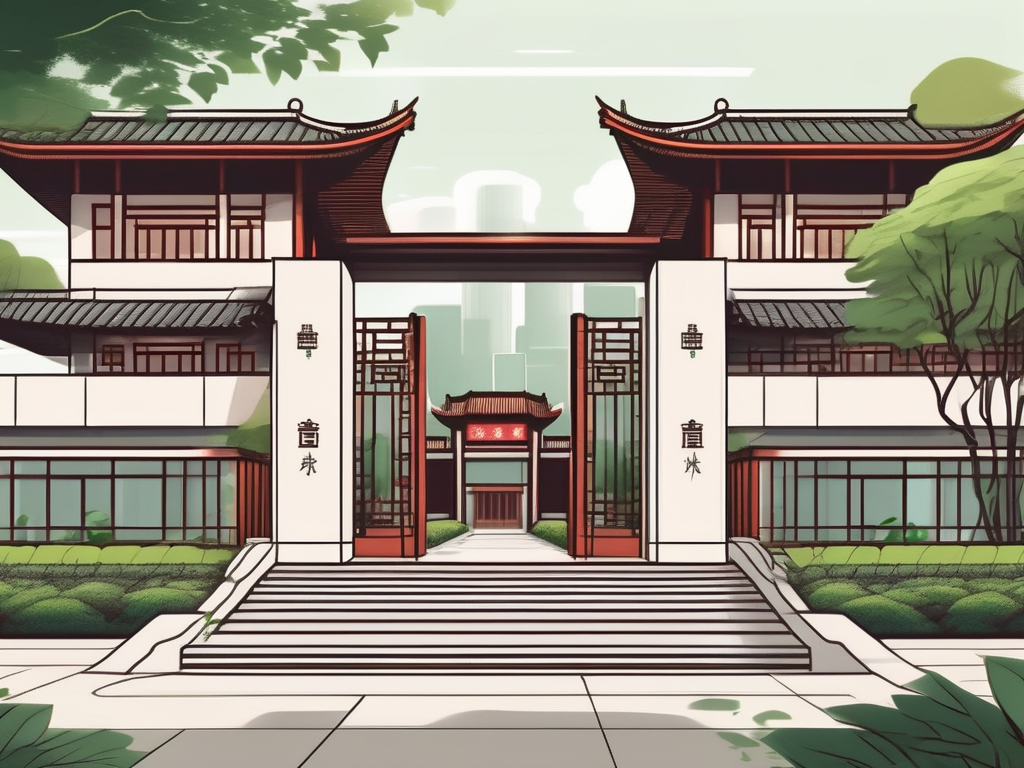 Hangzhou international school's building with a pathway leading to the entrance