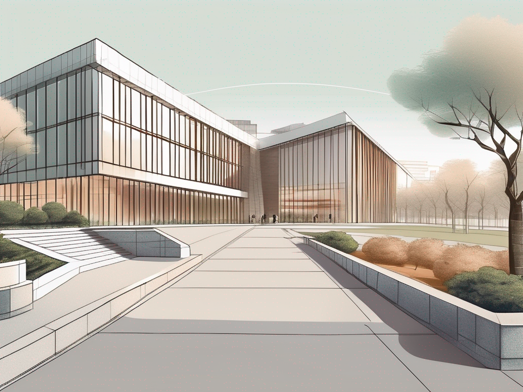 The nanjing international school building with a few surrounding elements like trees and a path leading towards the entrance