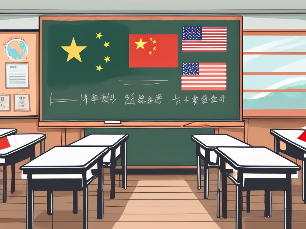 A classroom setting in china with a chalkboard