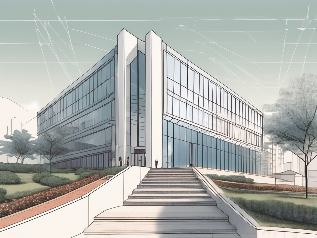 The qingdao amerasia international school building with a path leading up to it