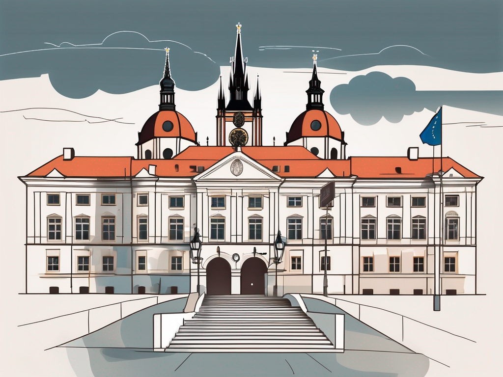 The international school of prague building with a signpost pointing towards it