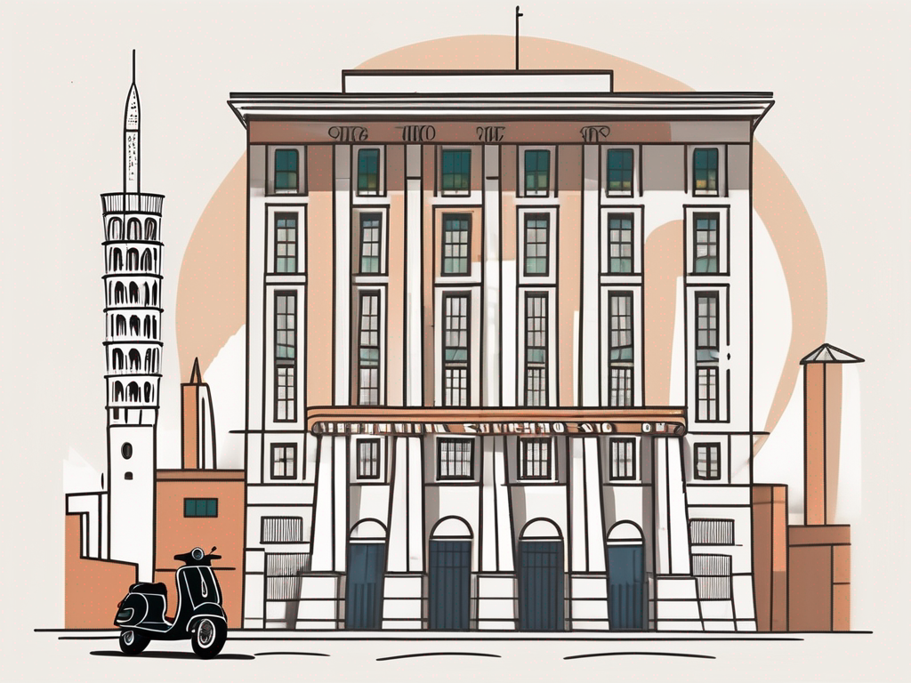 The international school of milan building with a 'for hire' sign hanging on the front gate