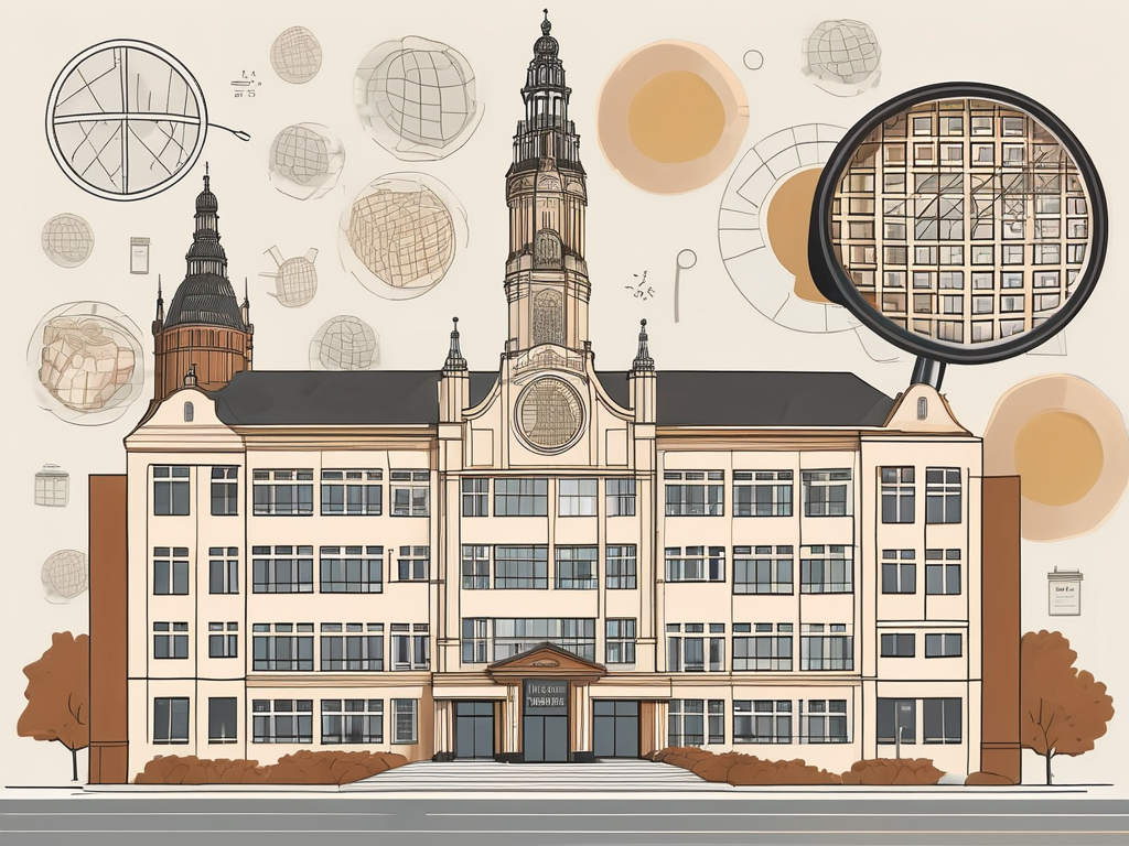 The antwerp international school building with a backdrop of iconic belgian symbols like waffles