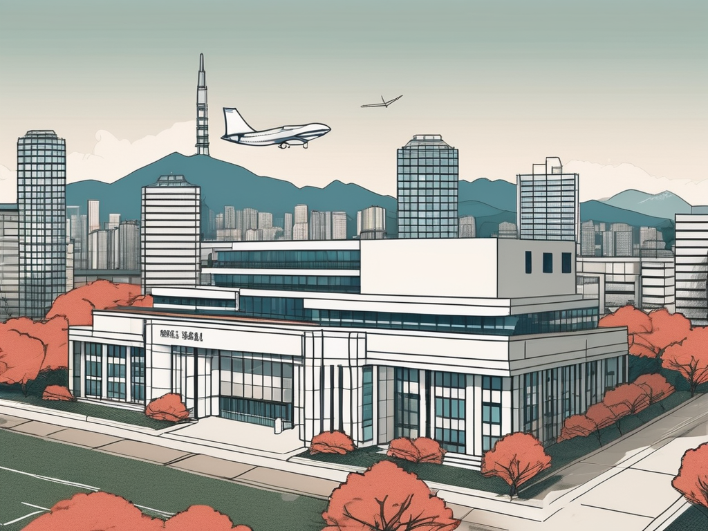 The seoul foreign school building with a backdrop of the south korean skyline