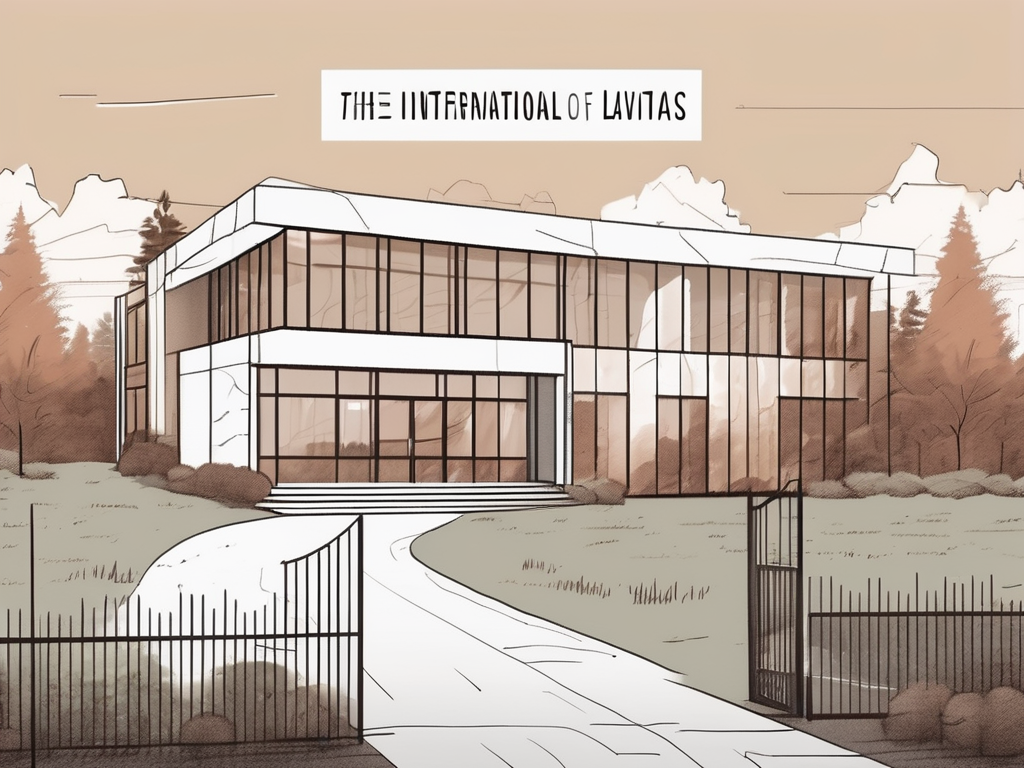 The international school of latvia building with a 'help wanted' sign hanging on the front gate