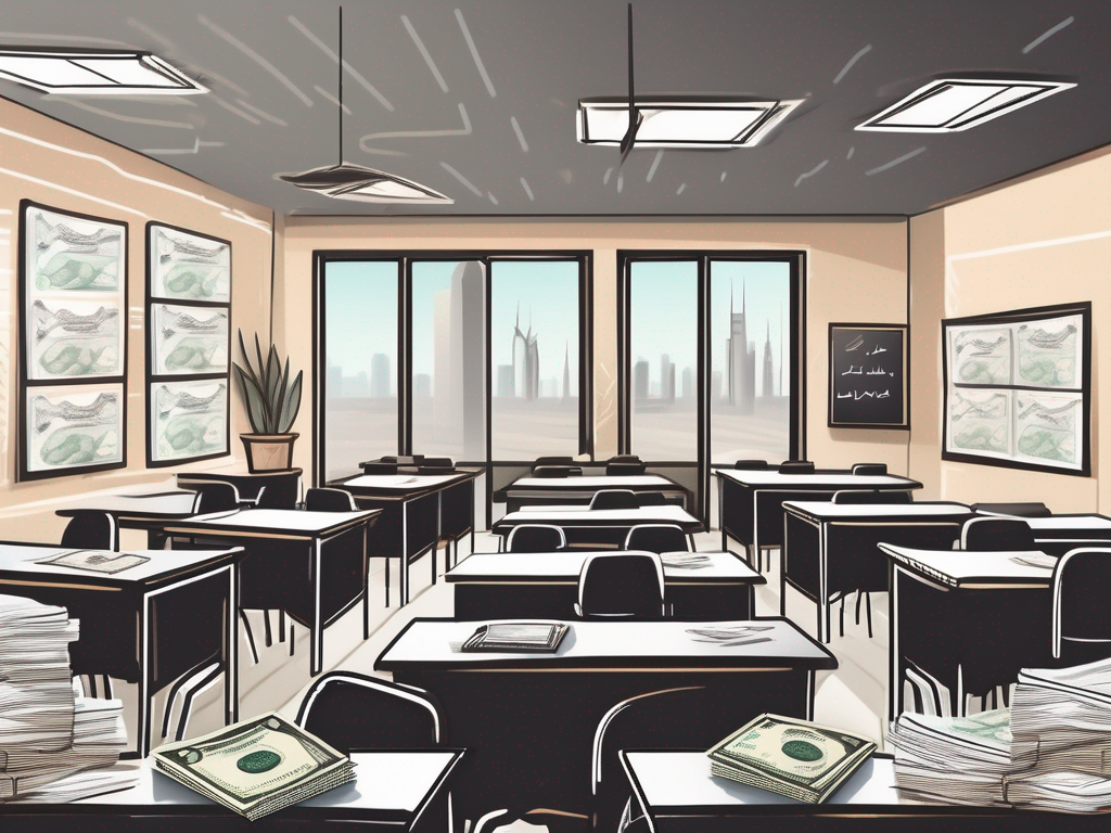 A classroom setting in dubai with a chalkboard