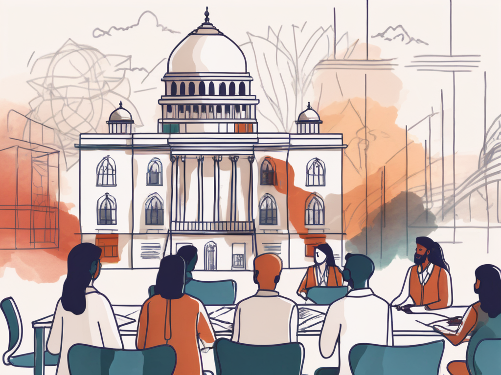 A classroom setting with indian cultural elements and british landmarks