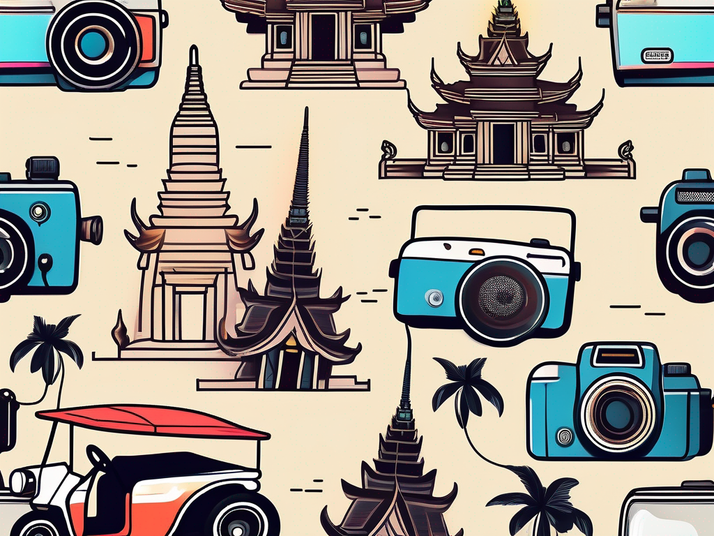 A variety of vlogging equipment like cameras