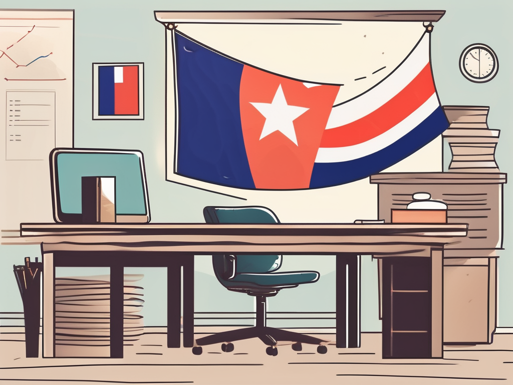 A classroom setting with an international flag