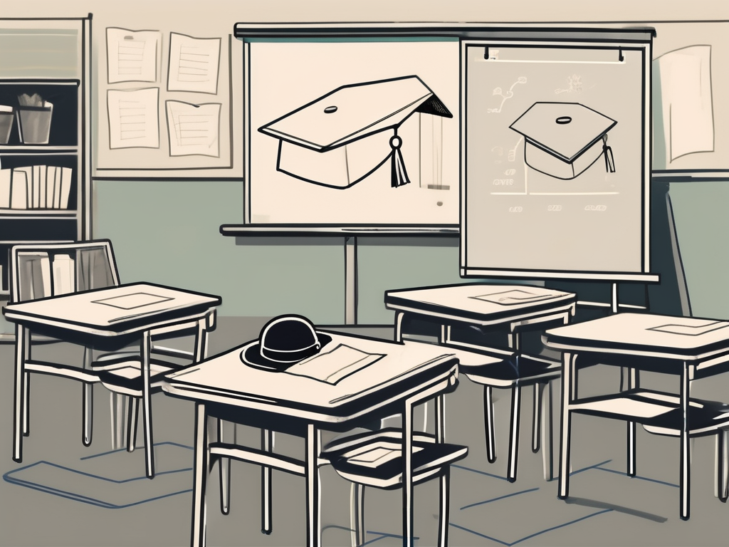 A classroom setting with a desk