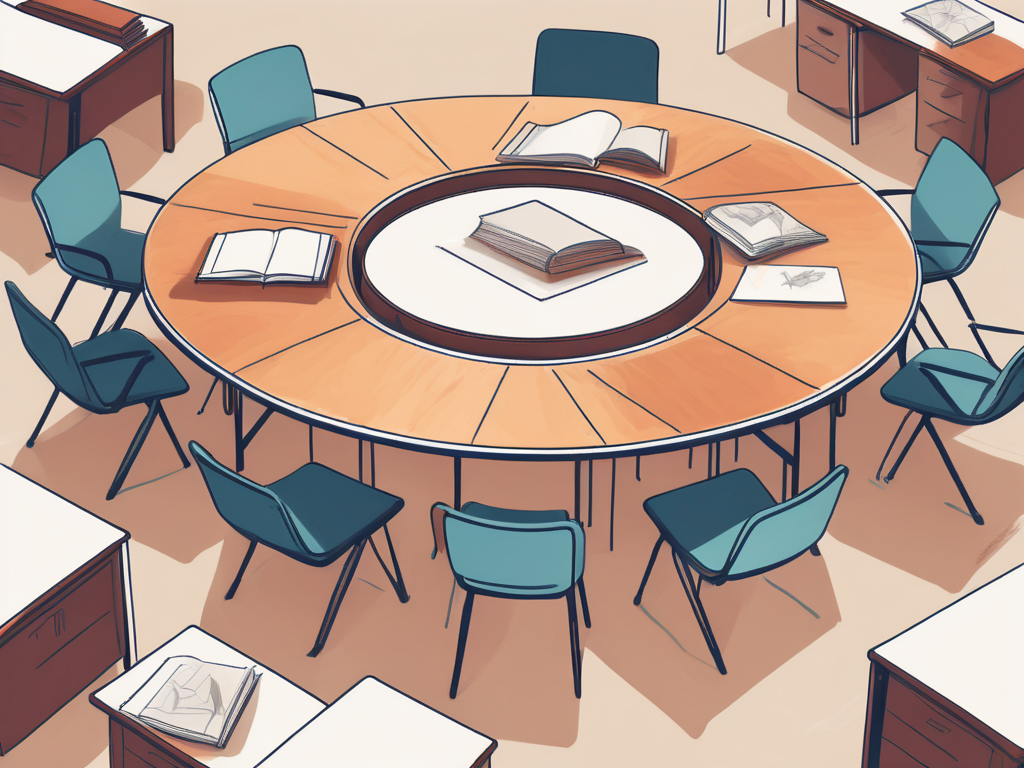 A diverse set of classroom desks arranged in a circle