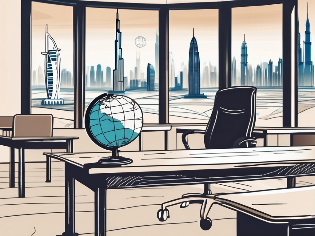 A classroom setting with a globe