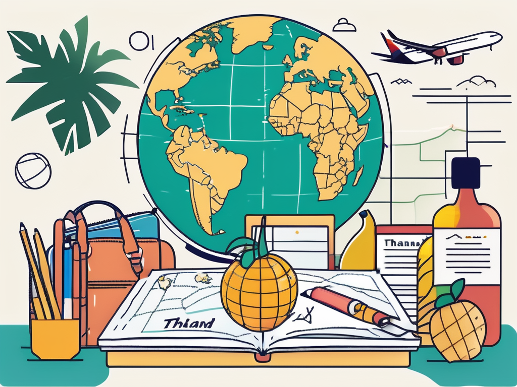 A classroom setting with diverse educational tools and symbols