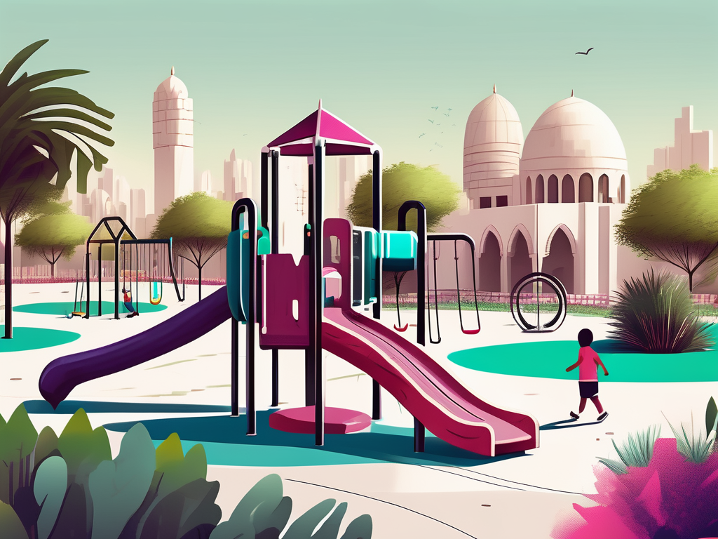 A vibrant playground with diverse play equipment