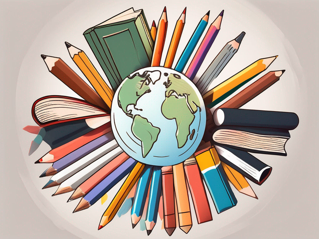 A diverse set of school supplies such as books