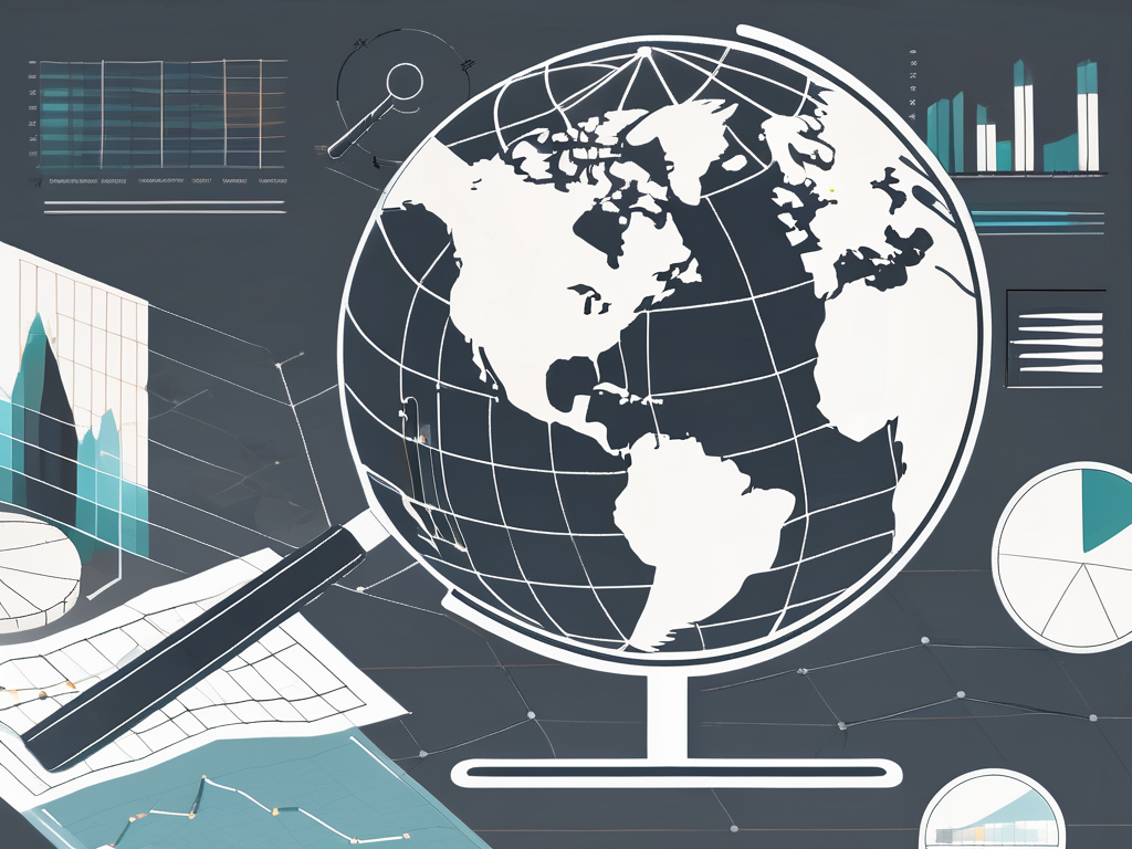 A globe surrounded by various data charts and graphs