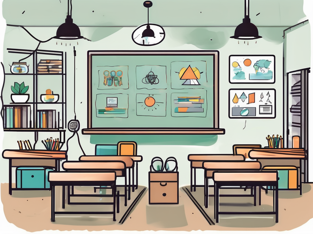 A classroom setting in the uk with a teacher's desk displaying a qts certificate and an ipgce certificate