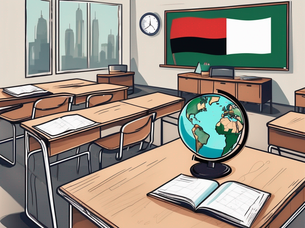 A classroom setting with a chalkboard