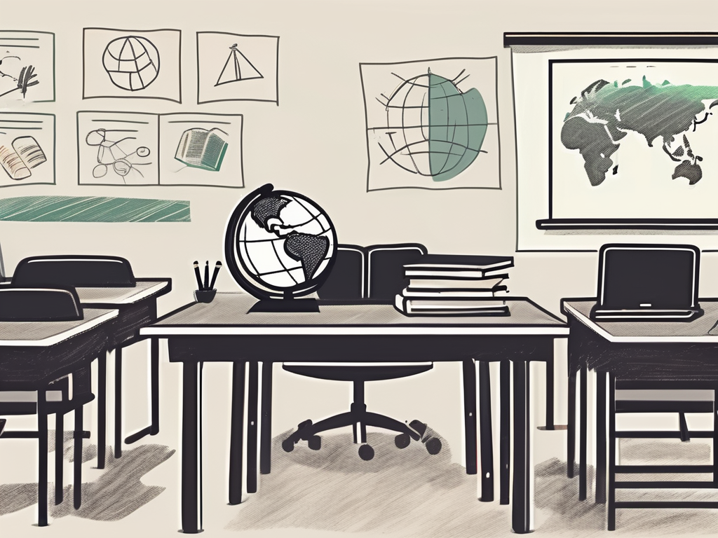 A classroom setting in singapore with various educational tools and symbols