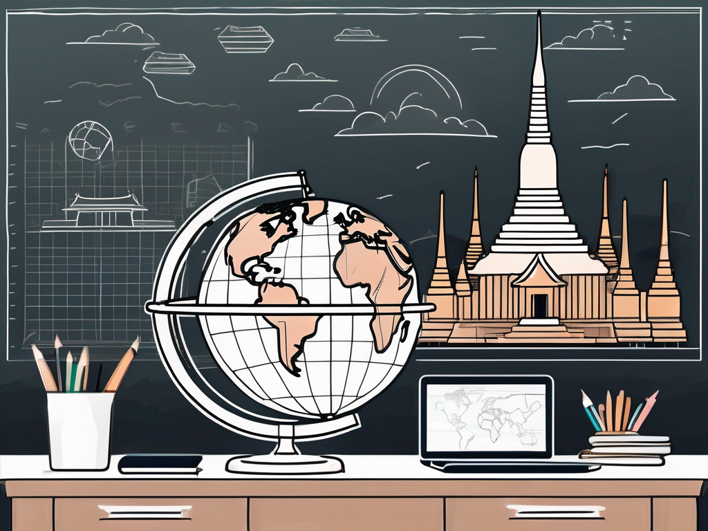 A classroom setting with a globe