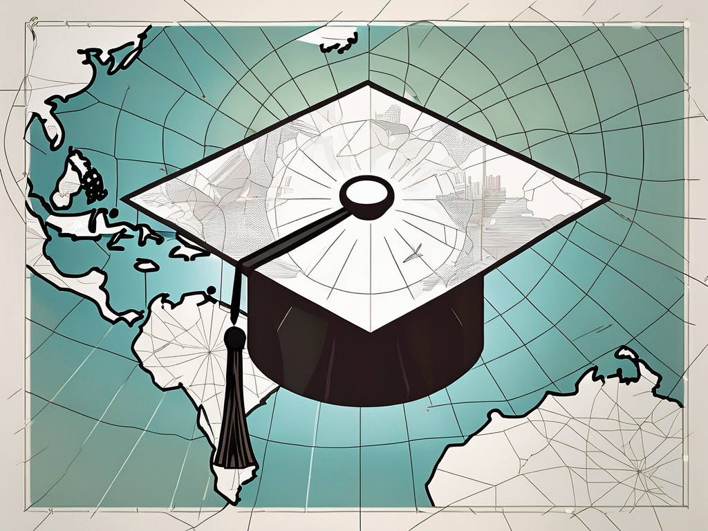 A graduation cap placed on top of a map of vietnam