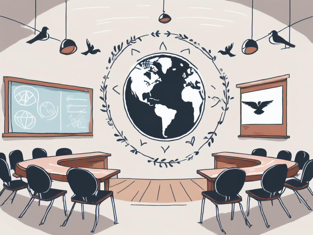 A classroom showing various symbols of unity and care