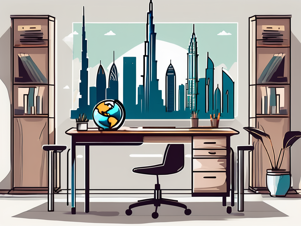 A classroom with a view of the iconic dubai skyline