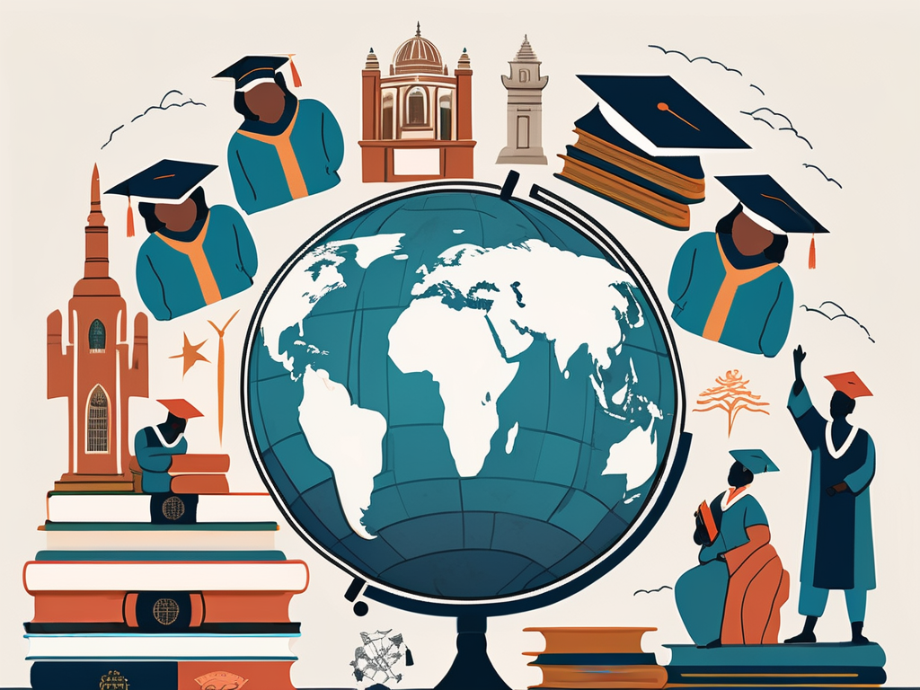 A globe with various cultural symbols (like monuments