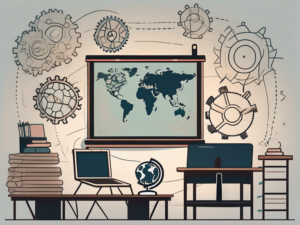 A classroom setting in thailand with various teaching tools like a blackboard