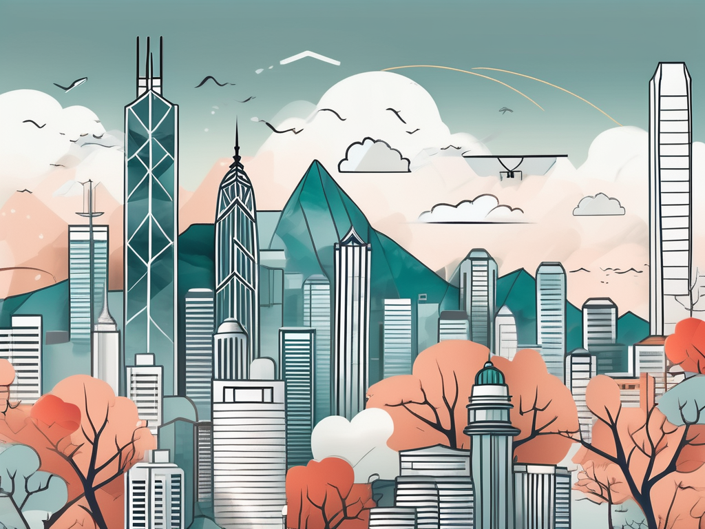 The hong kong skyline with iconic landmarks