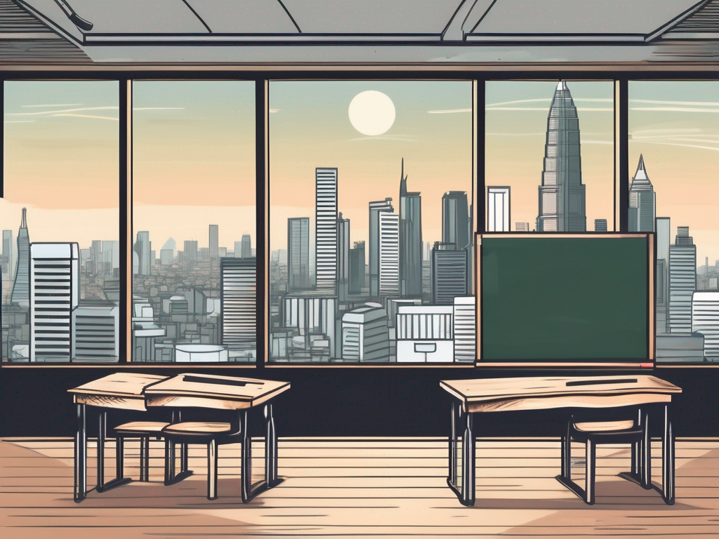 A classroom with a chalkboard