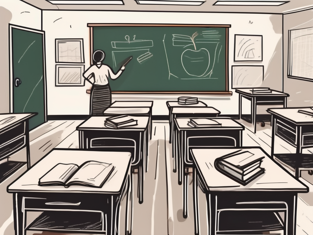 An empty classroom with a chalkboard