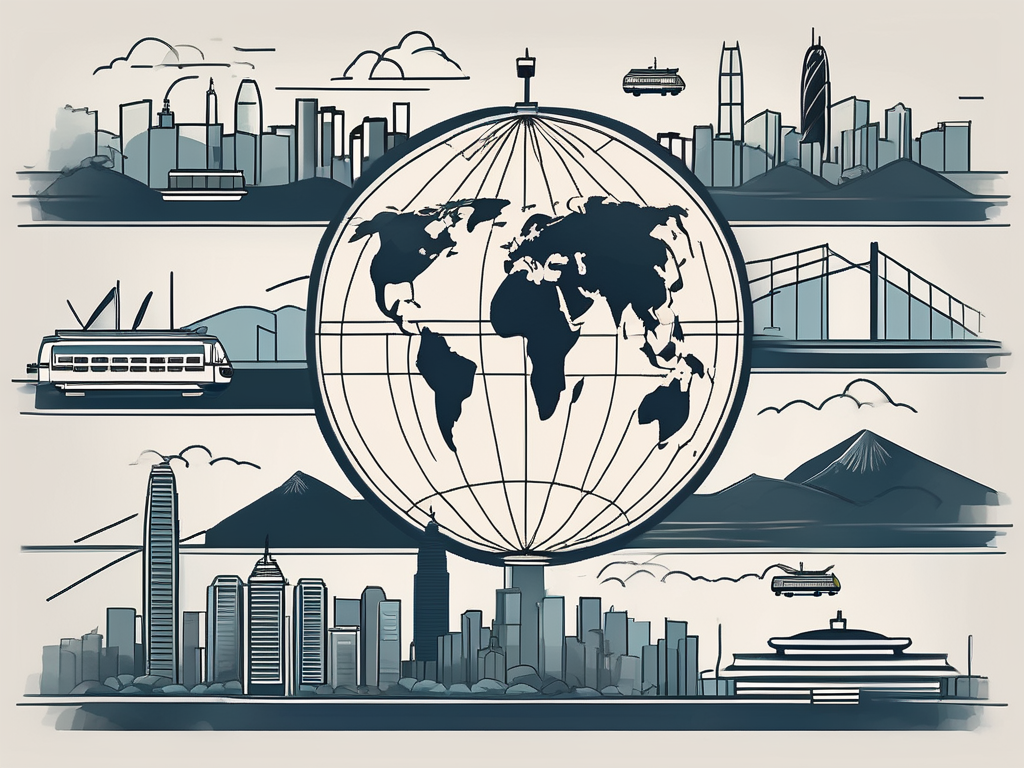 The hong kong skyline with iconic landmarks like the victoria harbor and peak tram