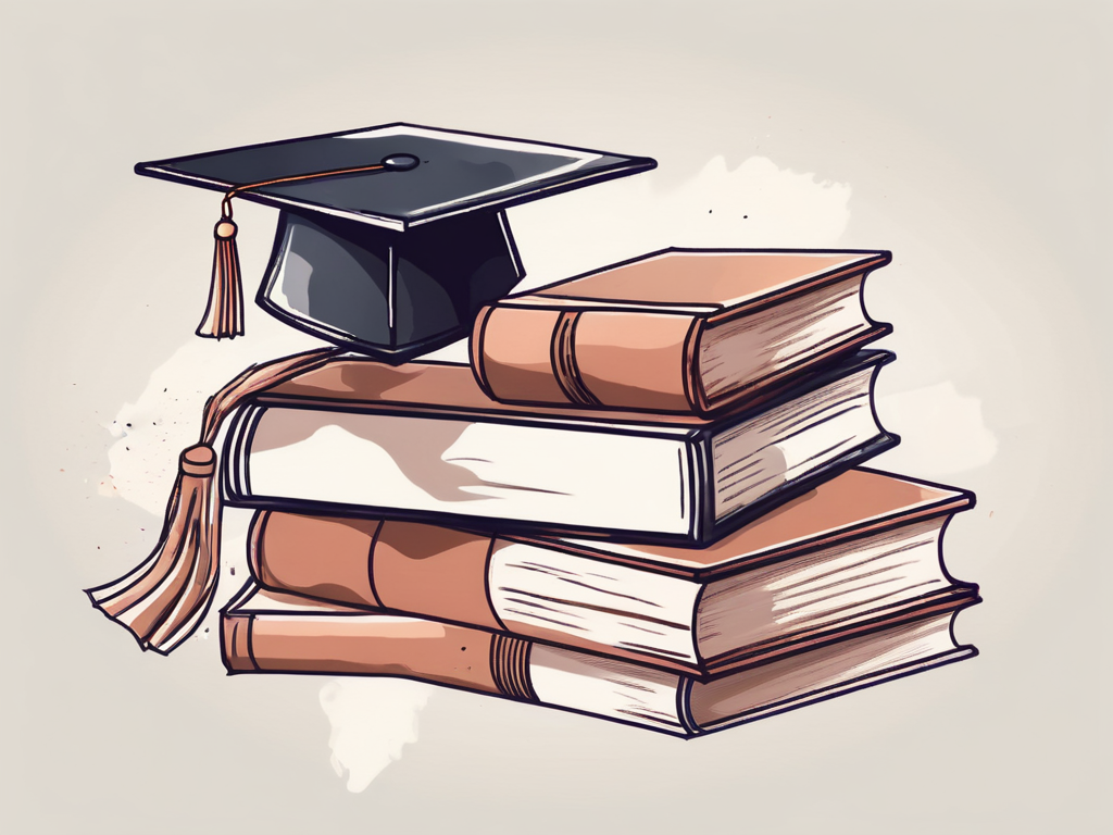 A graduation cap placed on top of a stack of books