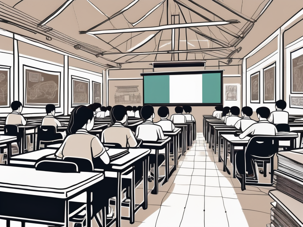 A bustling classroom in bangkok with desks