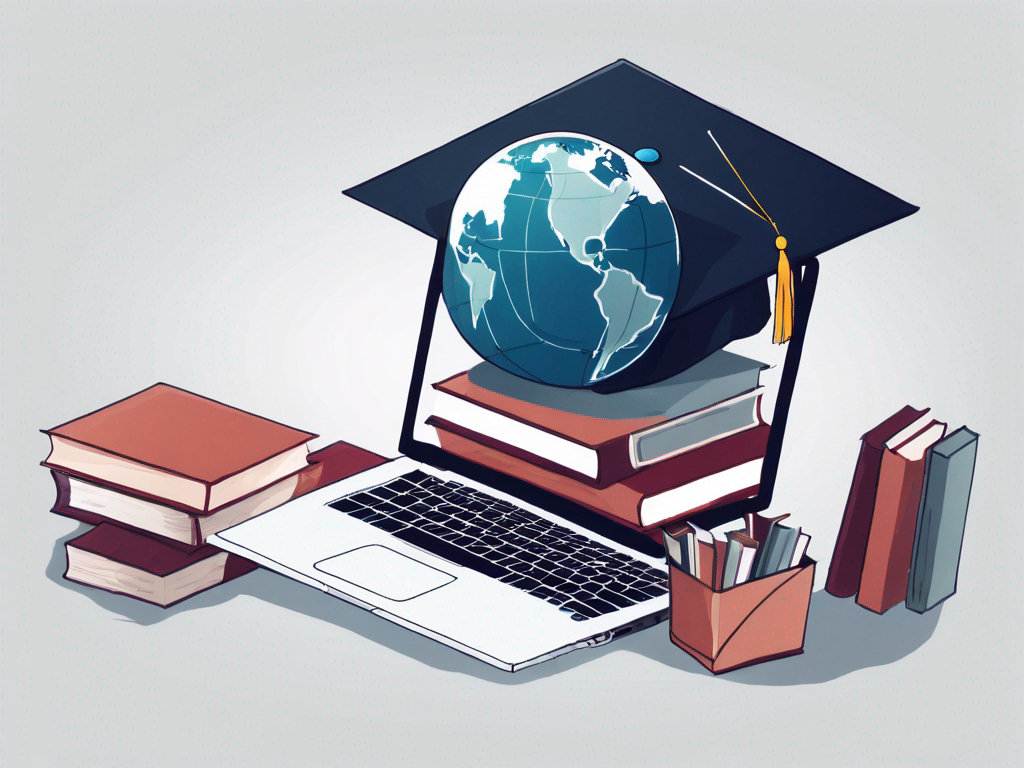 A laptop with a graduation cap on it