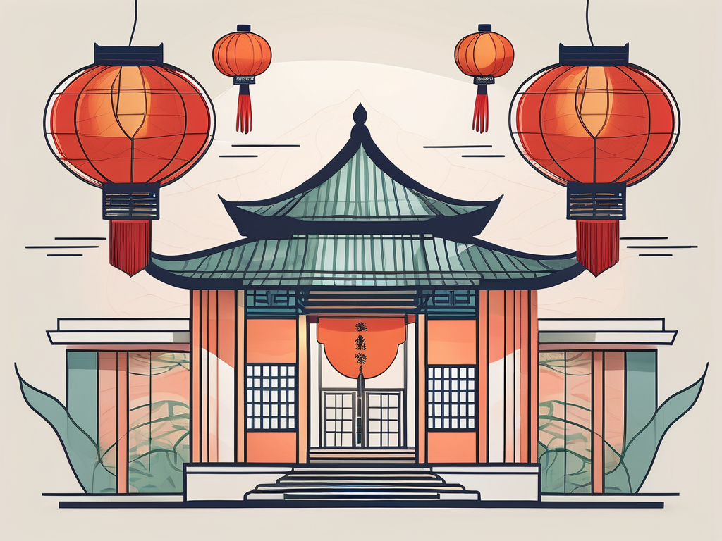 A malaysian school with various cultural symbols like a chinese lantern