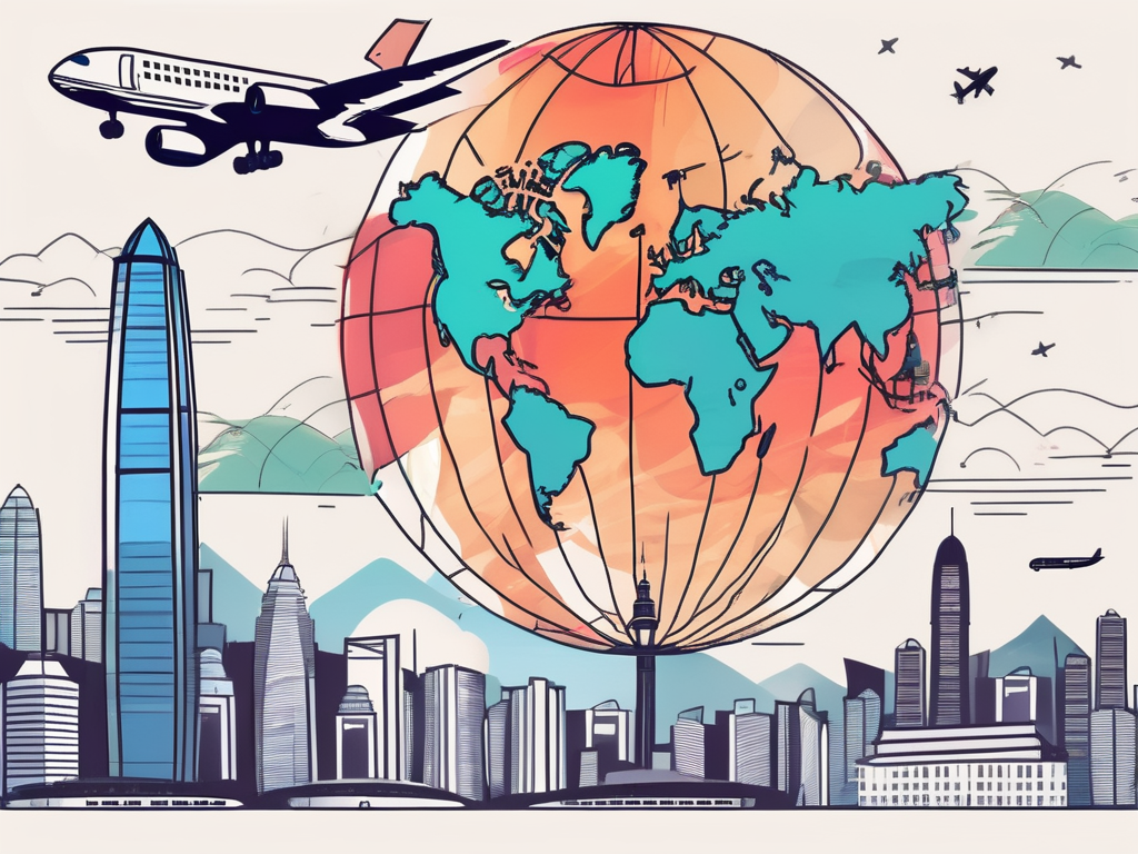 A vibrant hong kong skyline with iconic landmarks